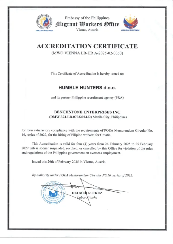 DMW Accreditation Certificate — Humble Hunters d.o.o.