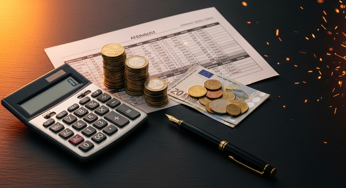 Financial documents and euro banknotes