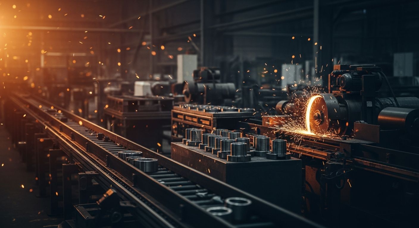 Workers on a factory production line in a manufacturing facility