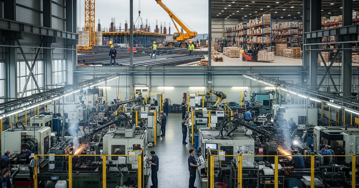 Factory workers on a manufacturing production line